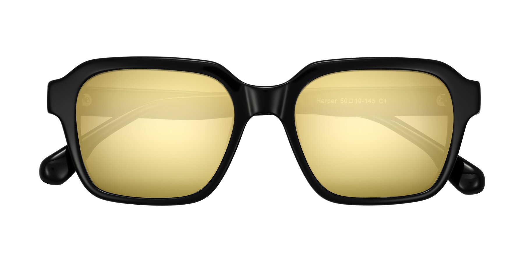 Folded Front of Harper in Black with Gold Mirrored Lenses