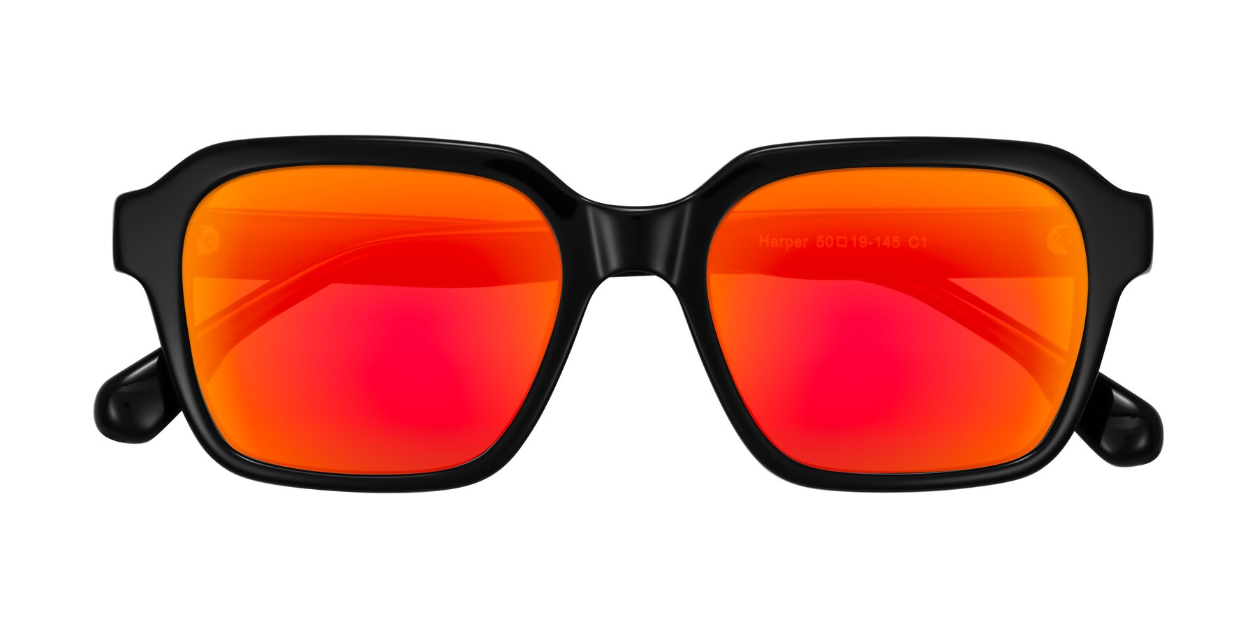 Folded Front of Harper in Black with Red Gold Mirrored Lenses
