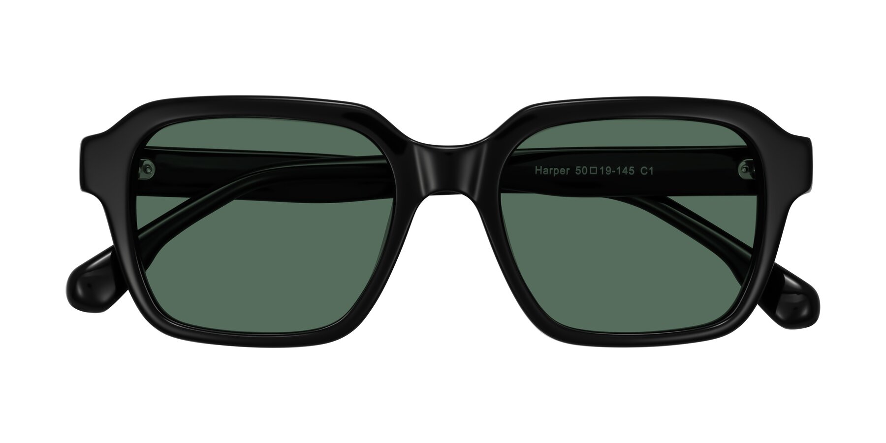 Folded Front of Harper in Black with Green Polarized Lenses