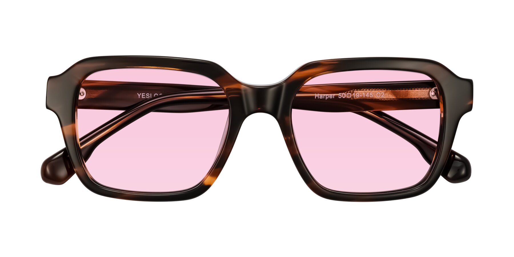 Folded Front of Harper in Brown Striped with Light Pink Tinted Lenses