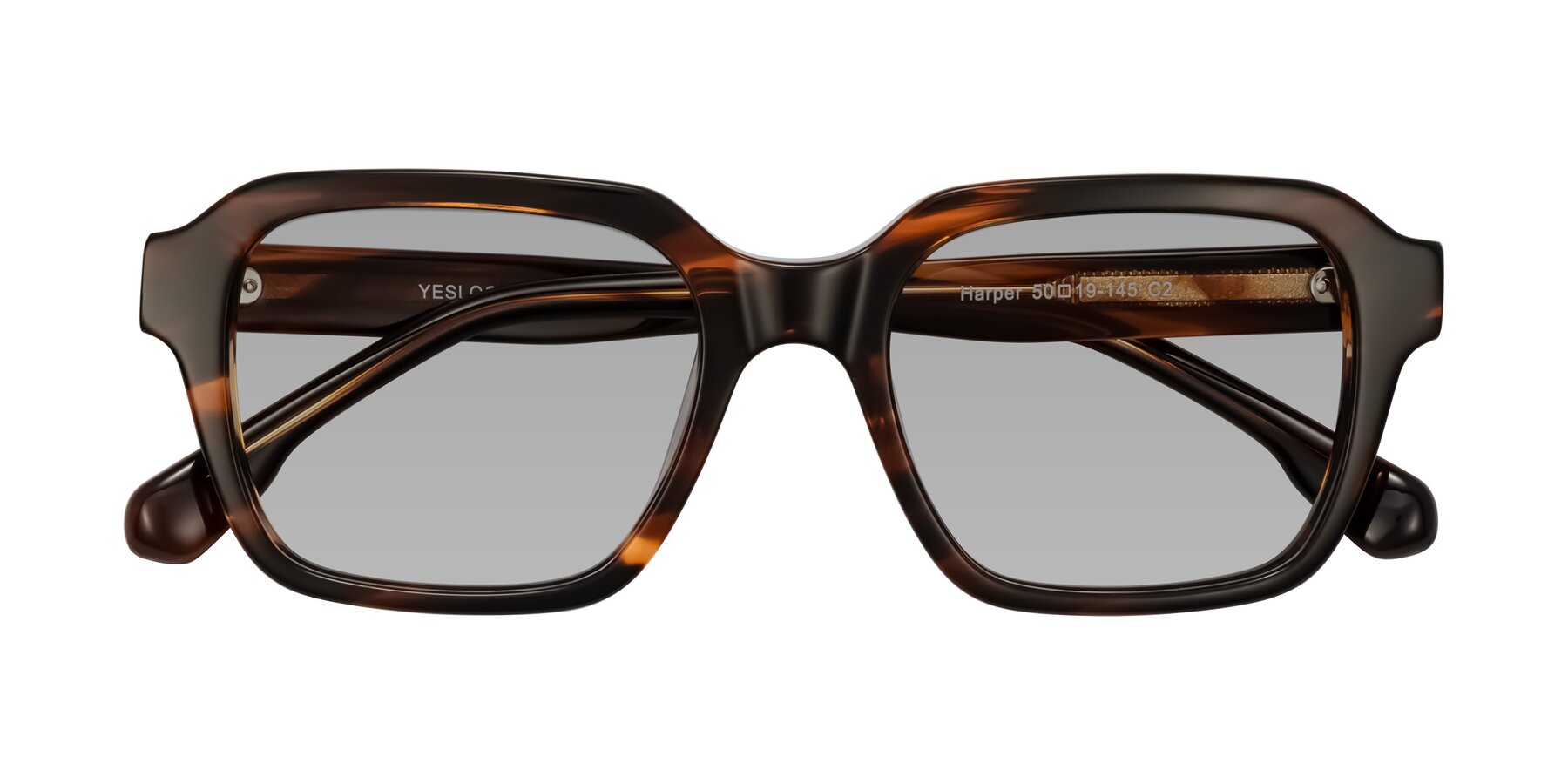 Folded Front of Harper in Brown Striped with Light Gray Tinted Lenses