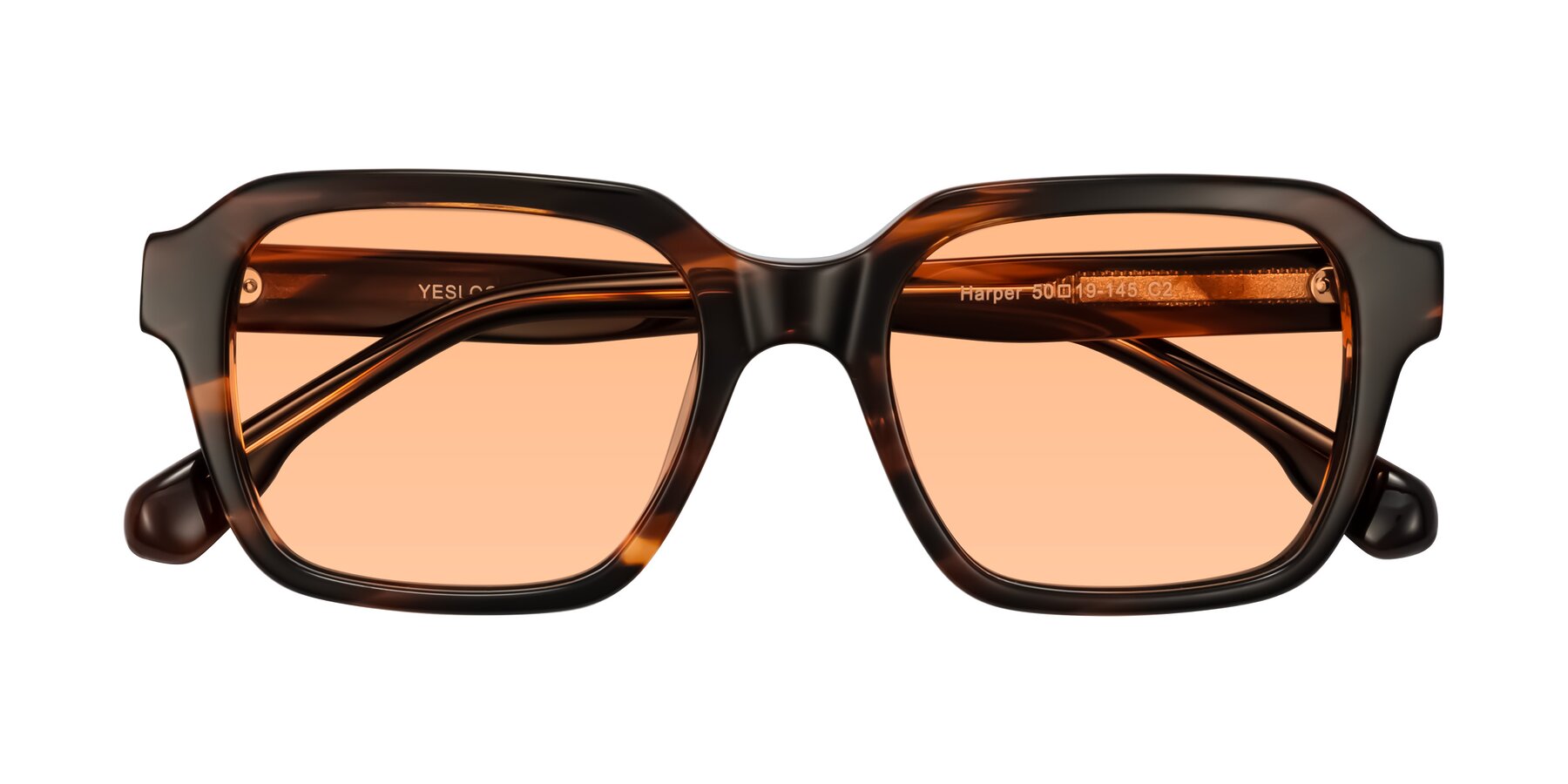 Folded Front of Harper in Brown Striped with Light Orange Tinted Lenses
