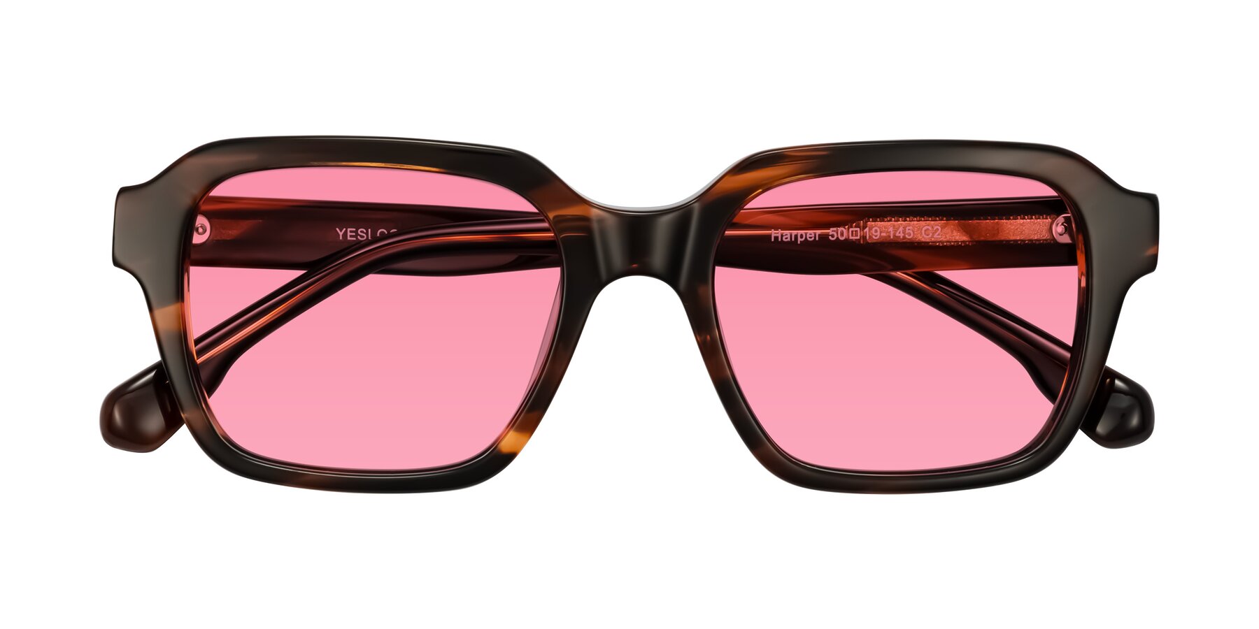 Folded Front of Harper in Brown Striped with Pink Tinted Lenses