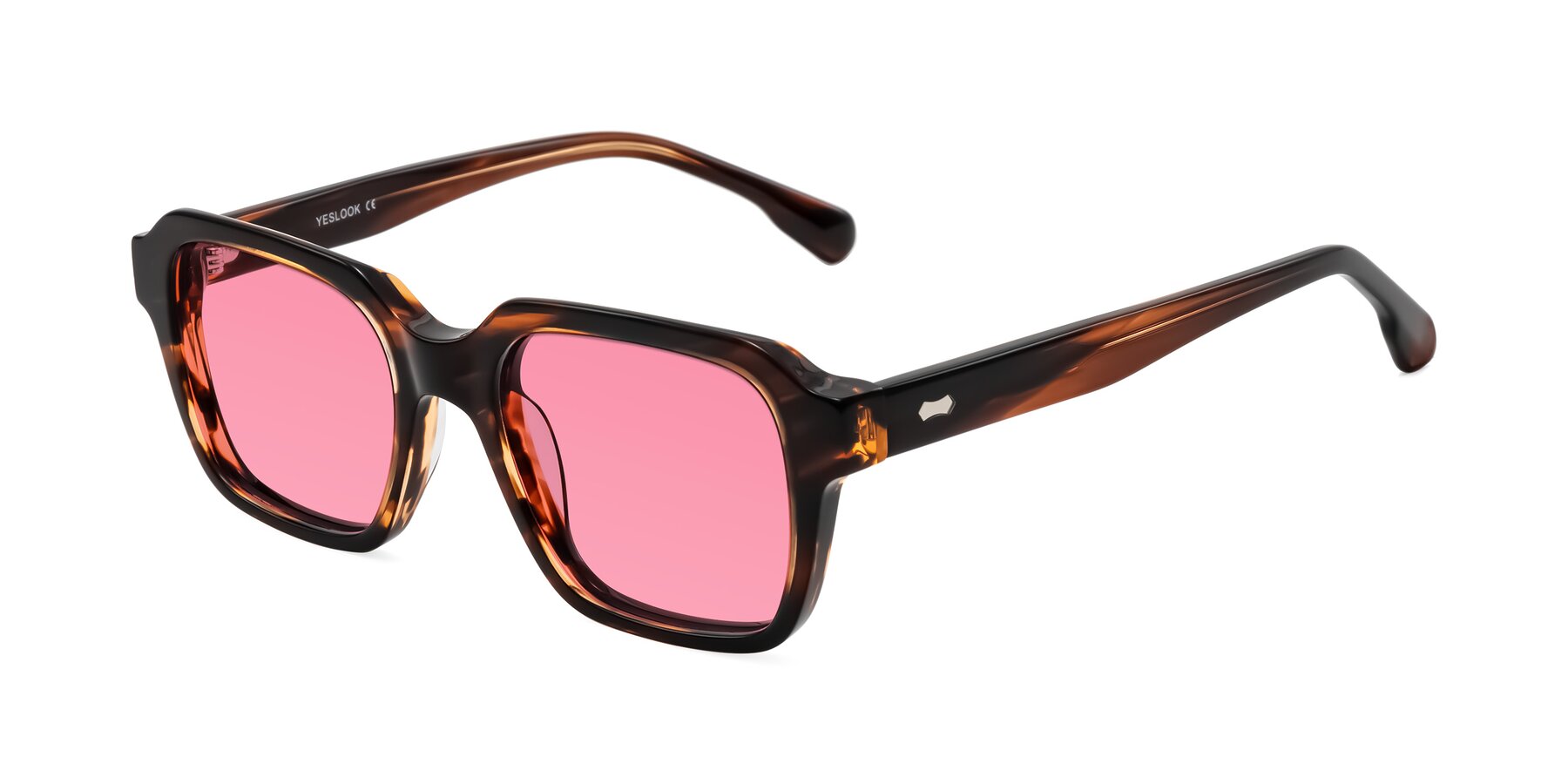 Angle of Harper in Brown Striped with Pink Tinted Lenses