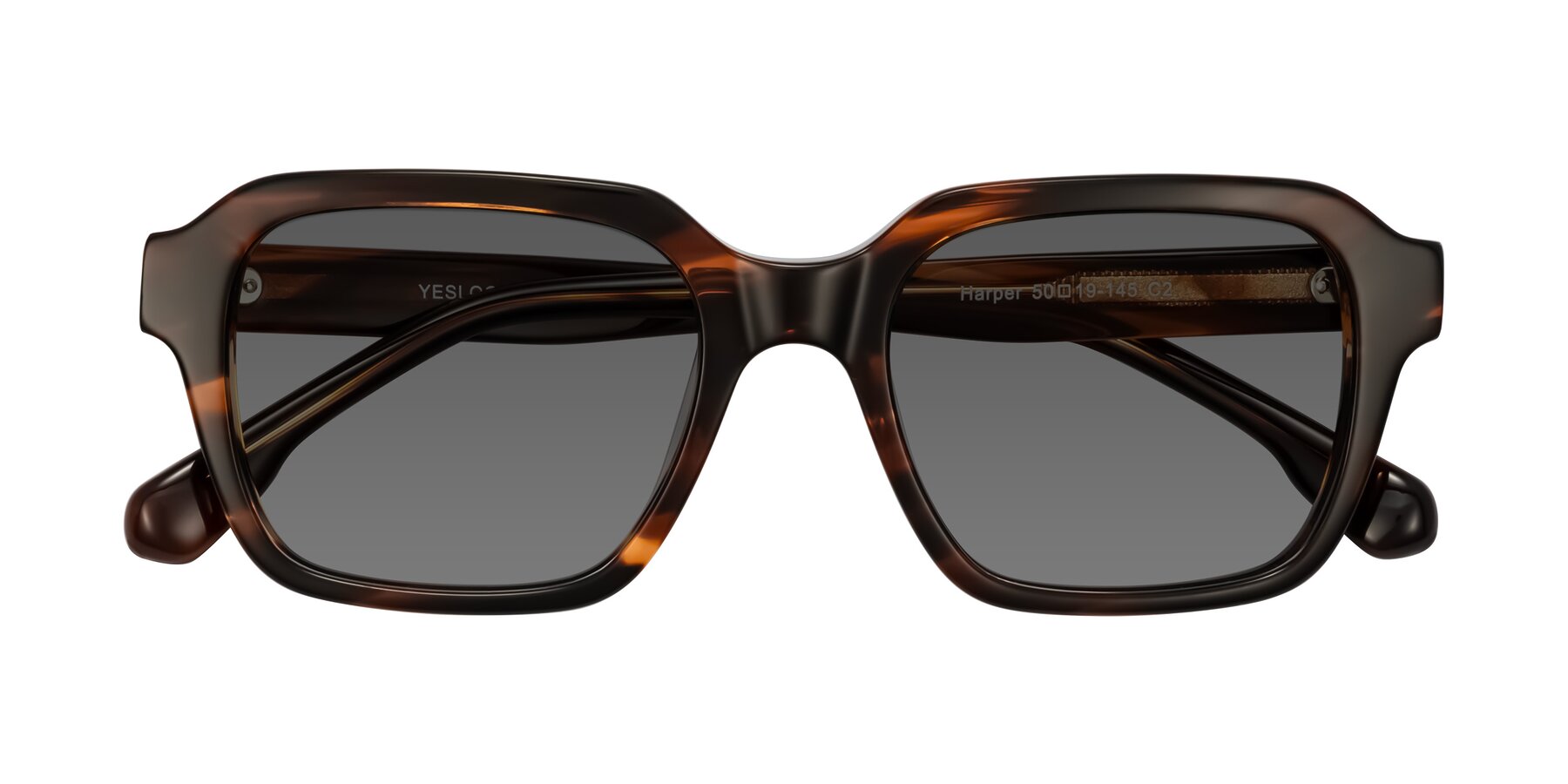 Folded Front of Harper in Brown Striped with Medium Gray Tinted Lenses