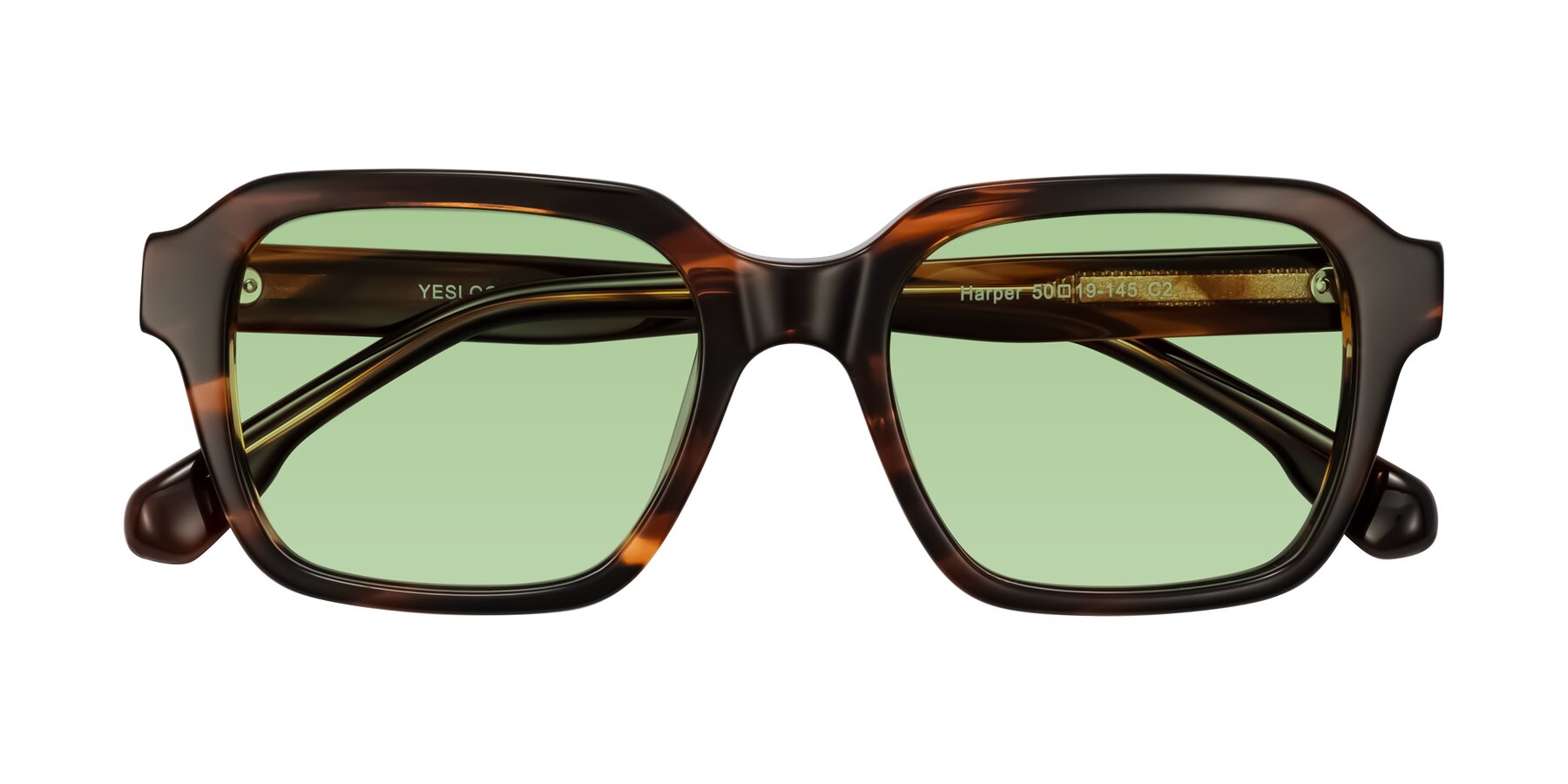 Folded Front of Harper in Brown Striped with Medium Green Tinted Lenses
