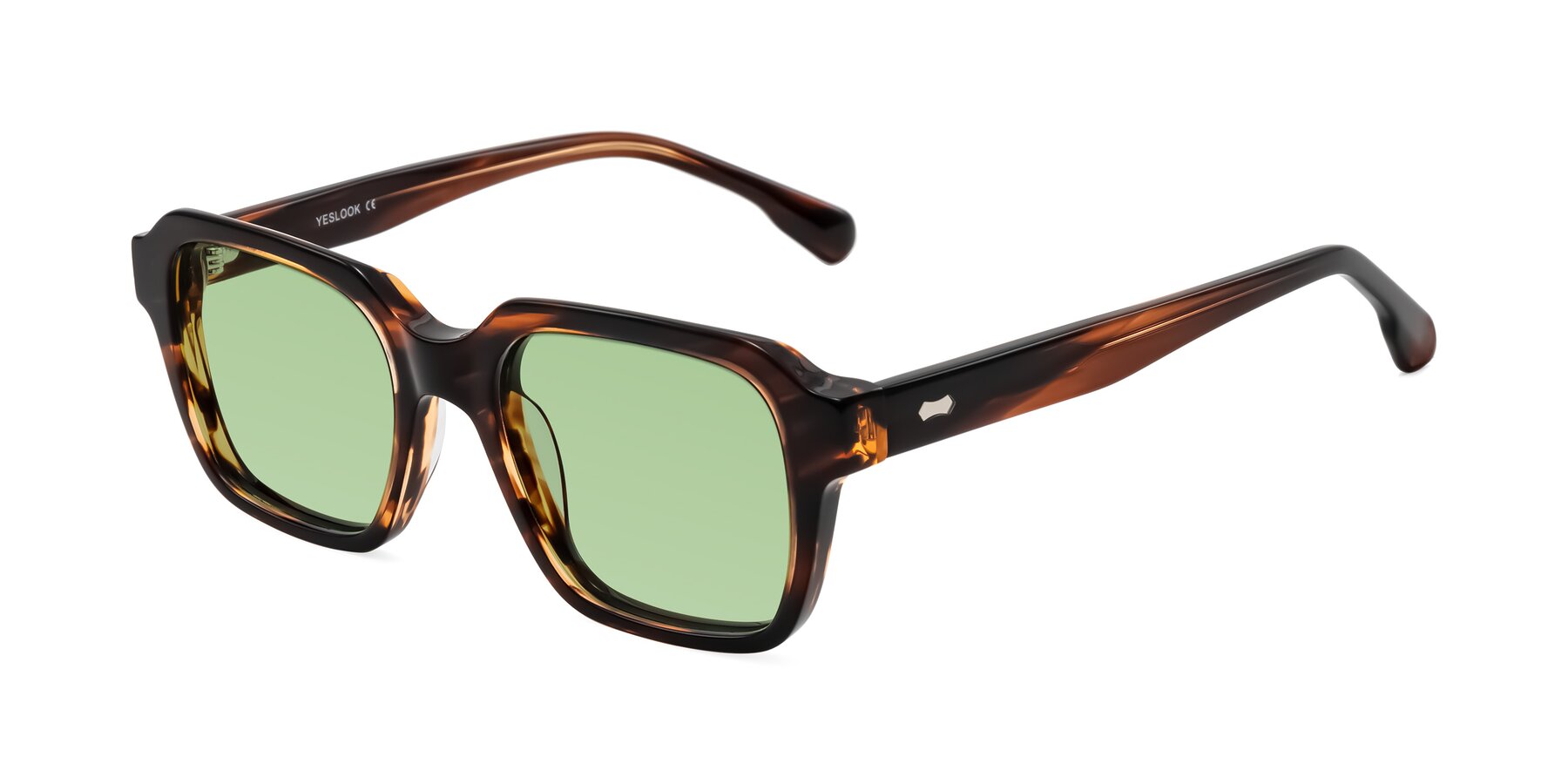 Angle of Harper in Brown Striped with Medium Green Tinted Lenses