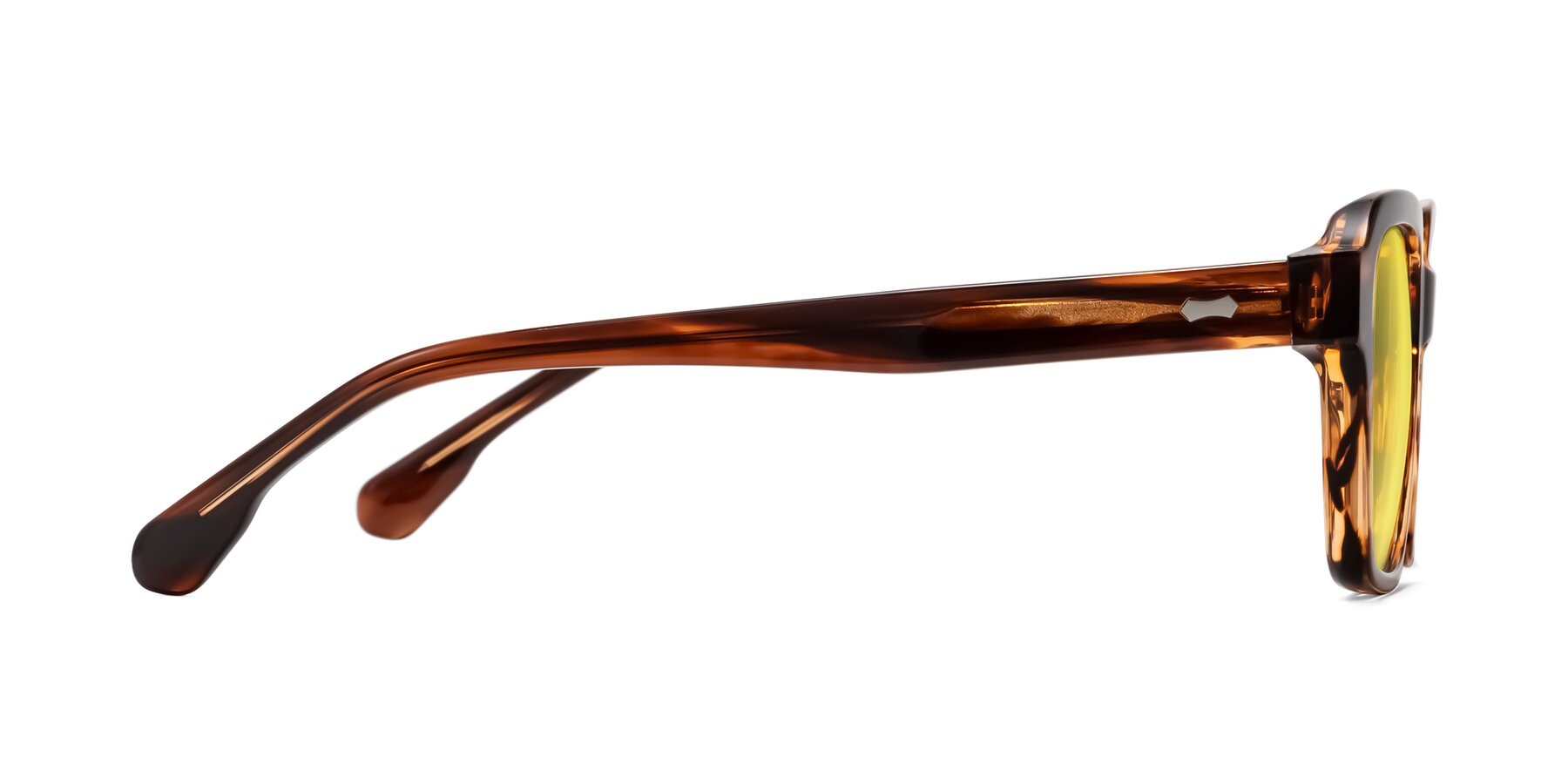 Side of Harper in Brown Striped with Medium Yellow Tinted Lenses