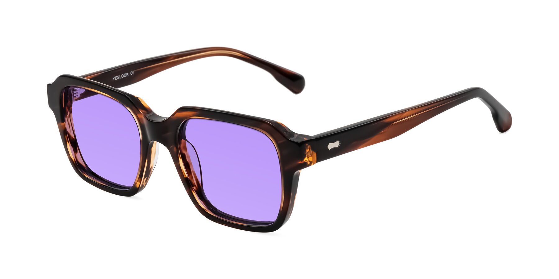 Angle of Harper in Brown Striped with Medium Purple Tinted Lenses
