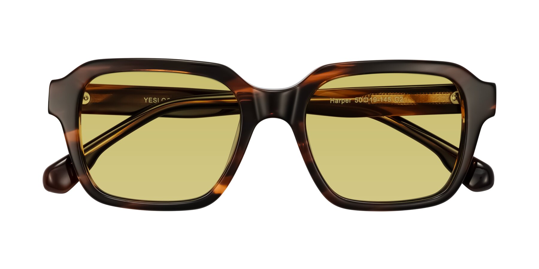 Folded Front of Harper in Brown Striped with Medium Champagne Tinted Lenses