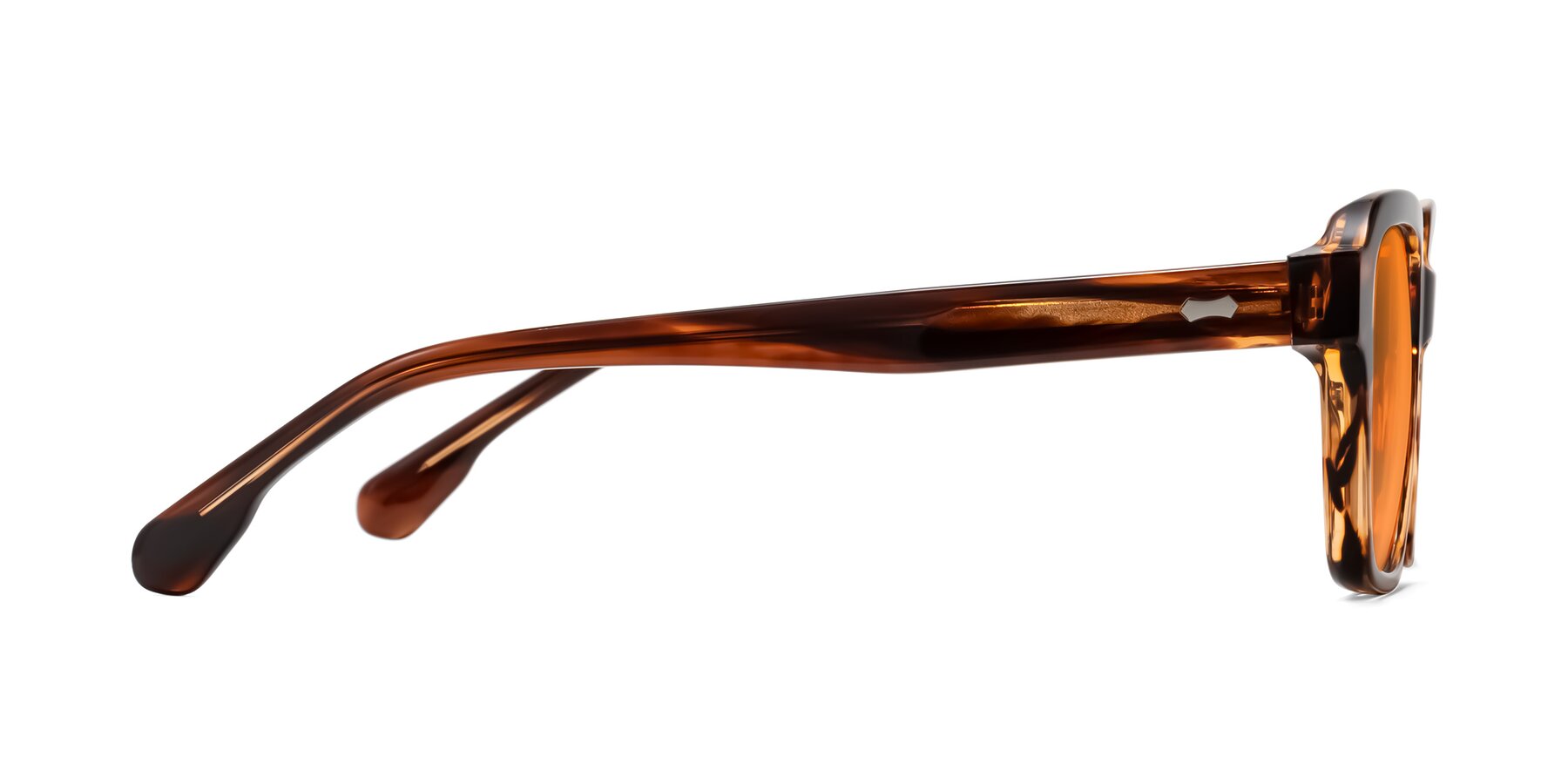 Side of Harper in Brown Striped with Orange Tinted Lenses