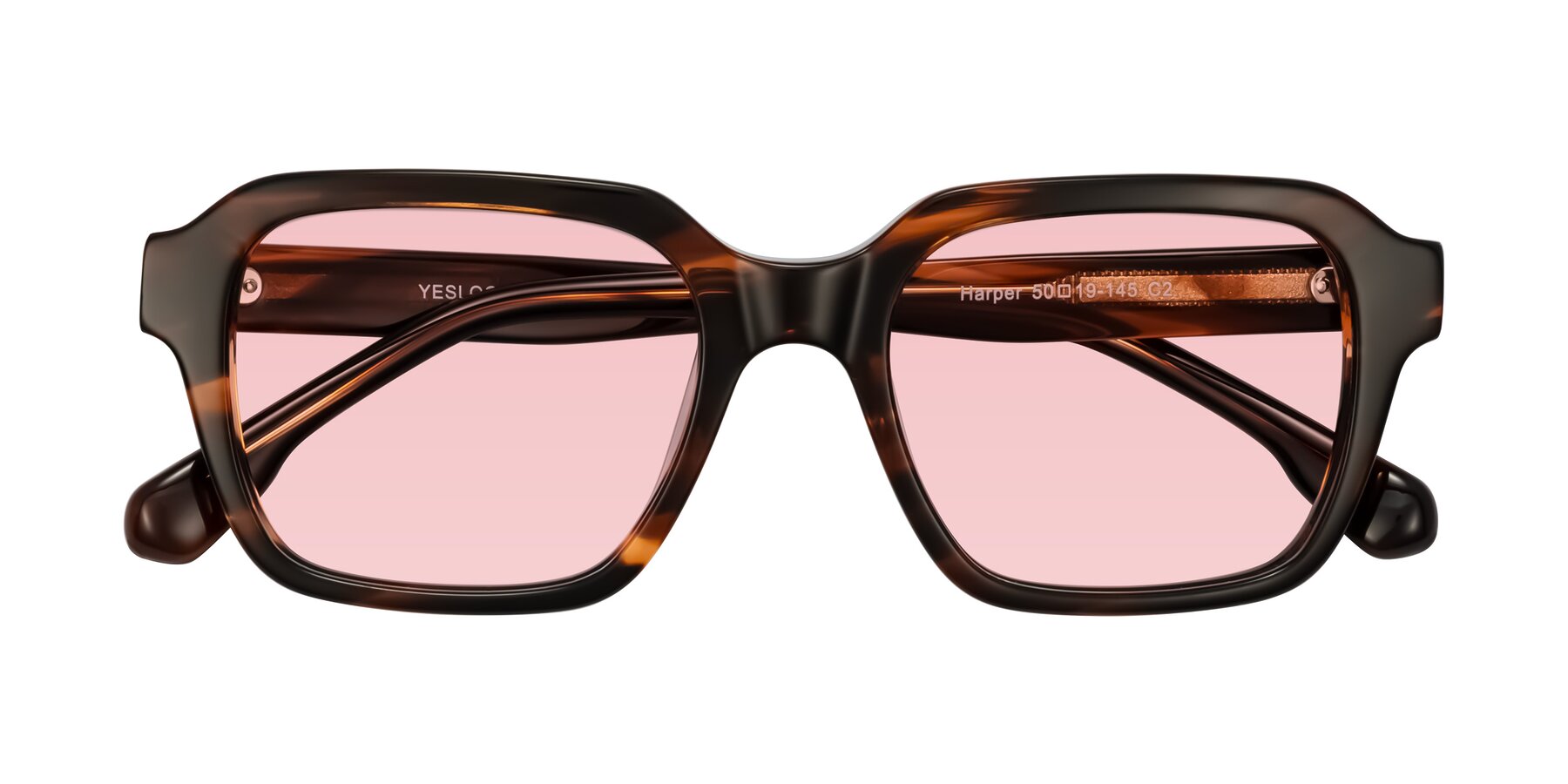 Folded Front of Harper in Brown Striped with Light Garnet Tinted Lenses