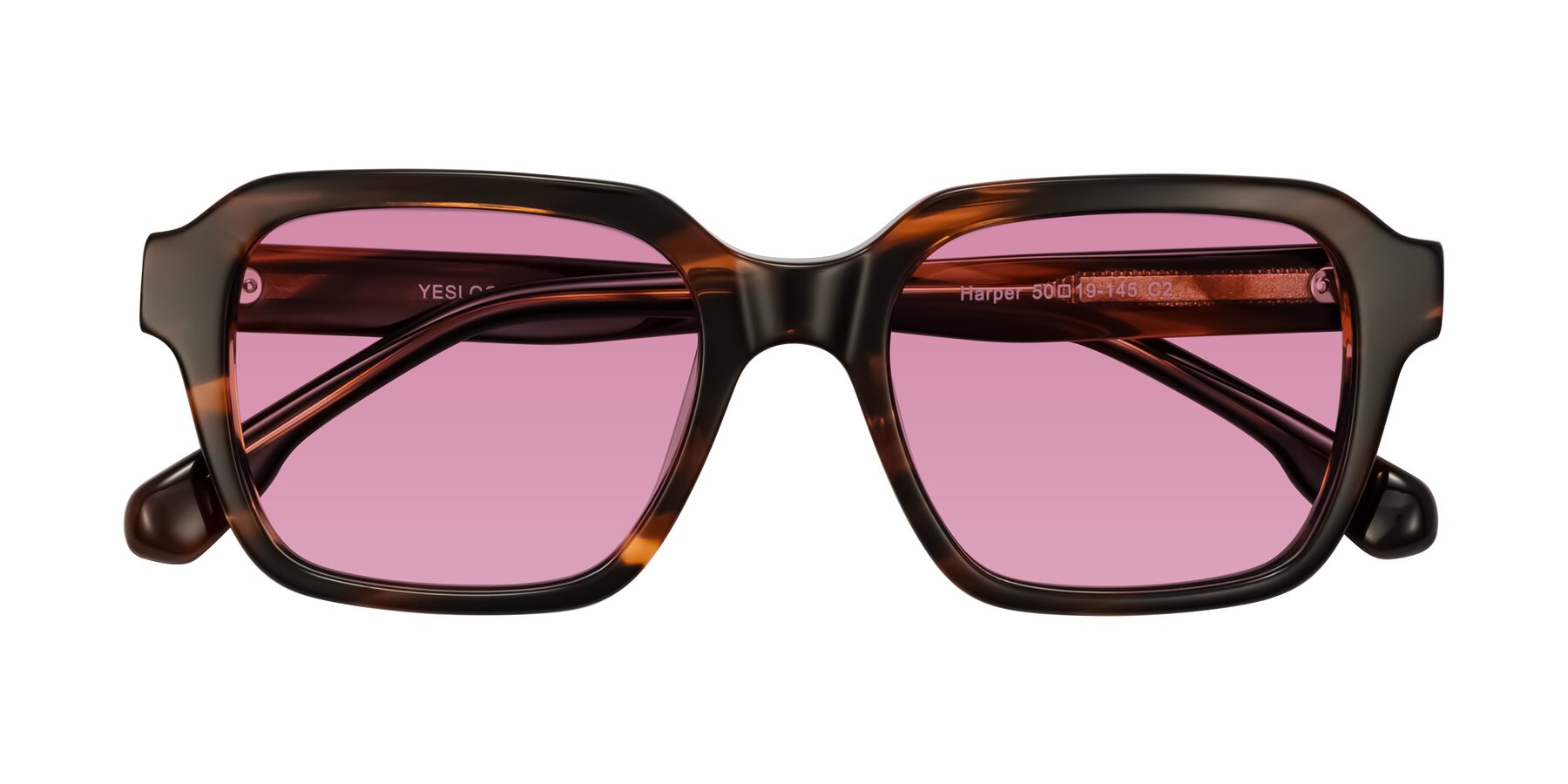Folded Front of Harper in Brown Striped with Medium Wine Tinted Lenses