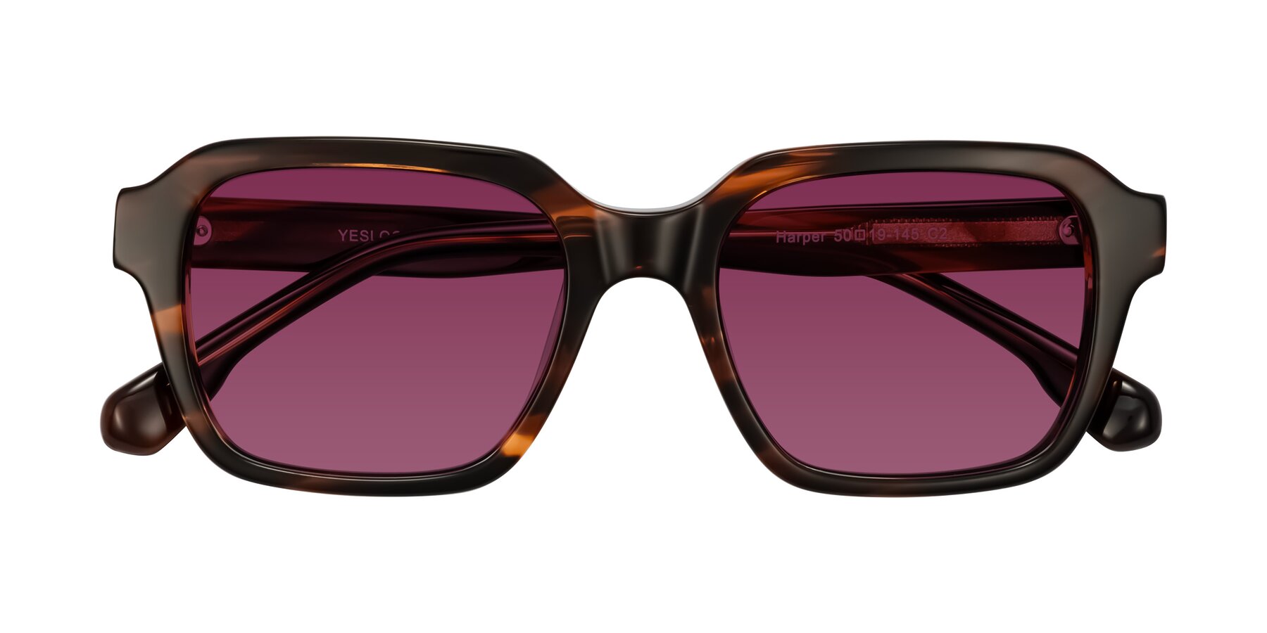 Folded Front of Harper in Brown Striped with Wine Tinted Lenses