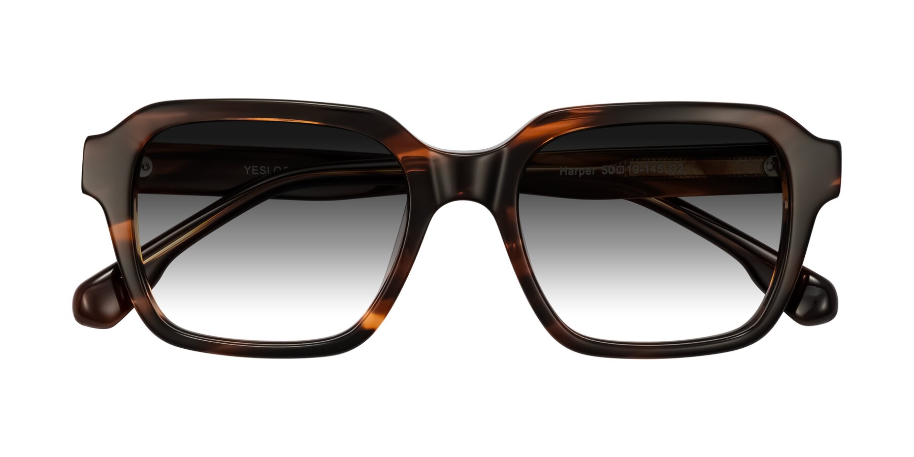 Folded Front of Harper in Brown Striped with Gray Gradient Lenses