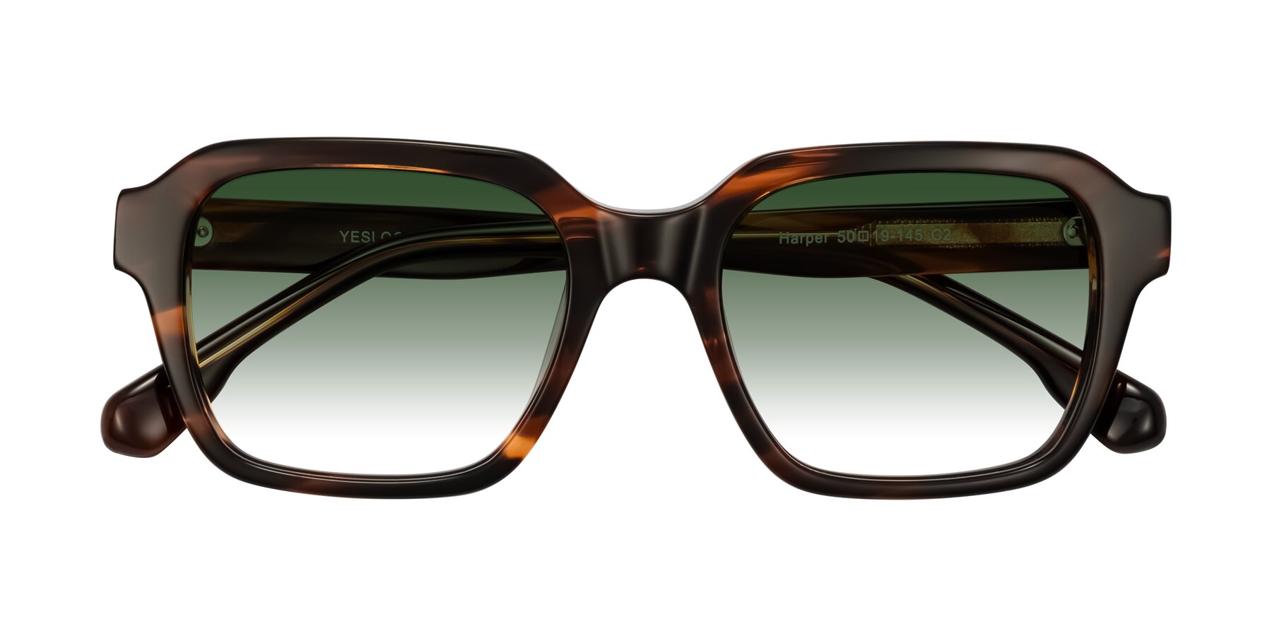 Folded Front of Harper in Brown Striped with Green Gradient Lenses