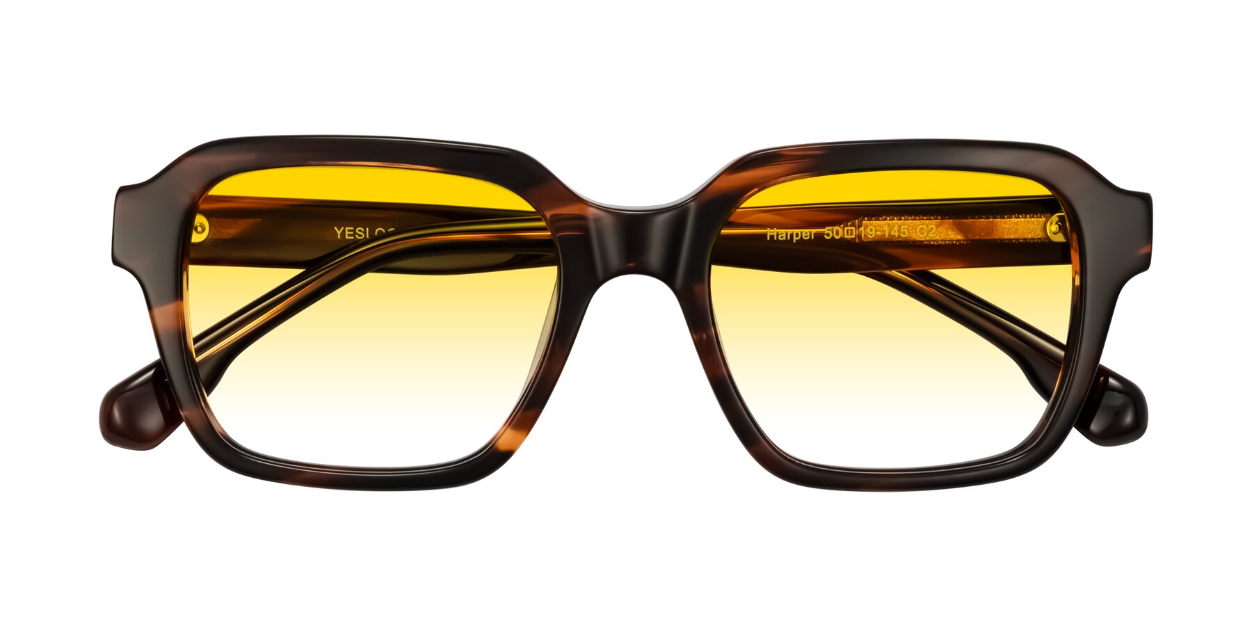 Folded Front of Harper in Brown Striped with Yellow Gradient Lenses