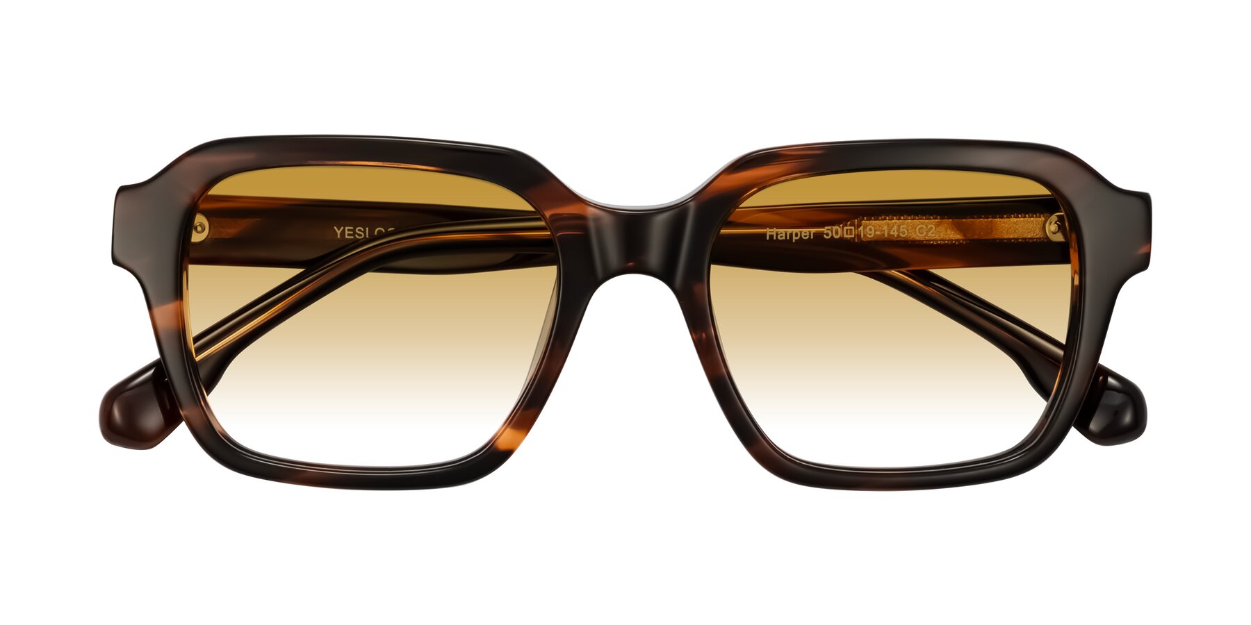 Folded Front of Harper in Brown Striped with Champagne Gradient Lenses