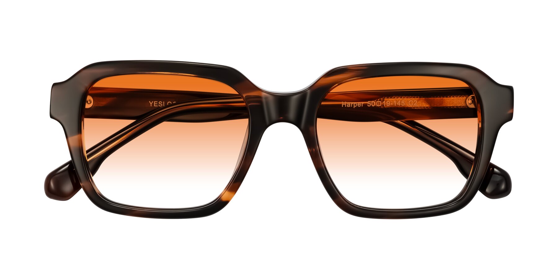 Folded Front of Harper in Brown Striped with Orange Gradient Lenses