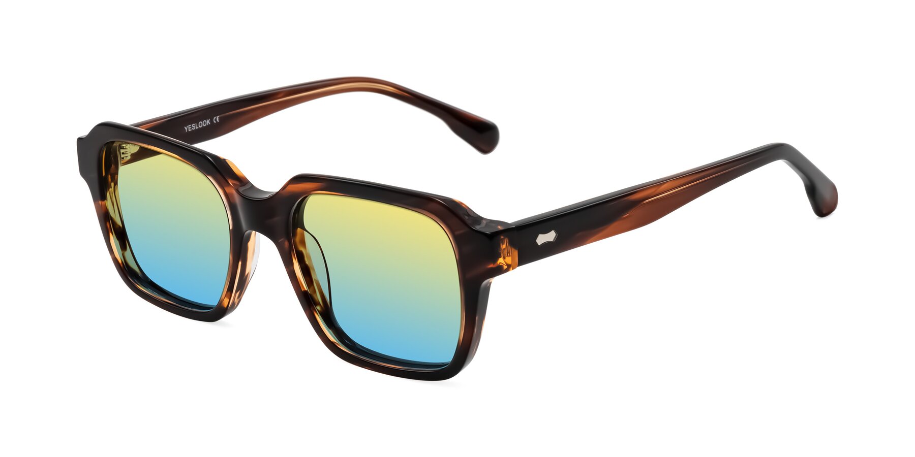Angle of Harper in Brown Striped with Yellow / Blue Gradient Lenses