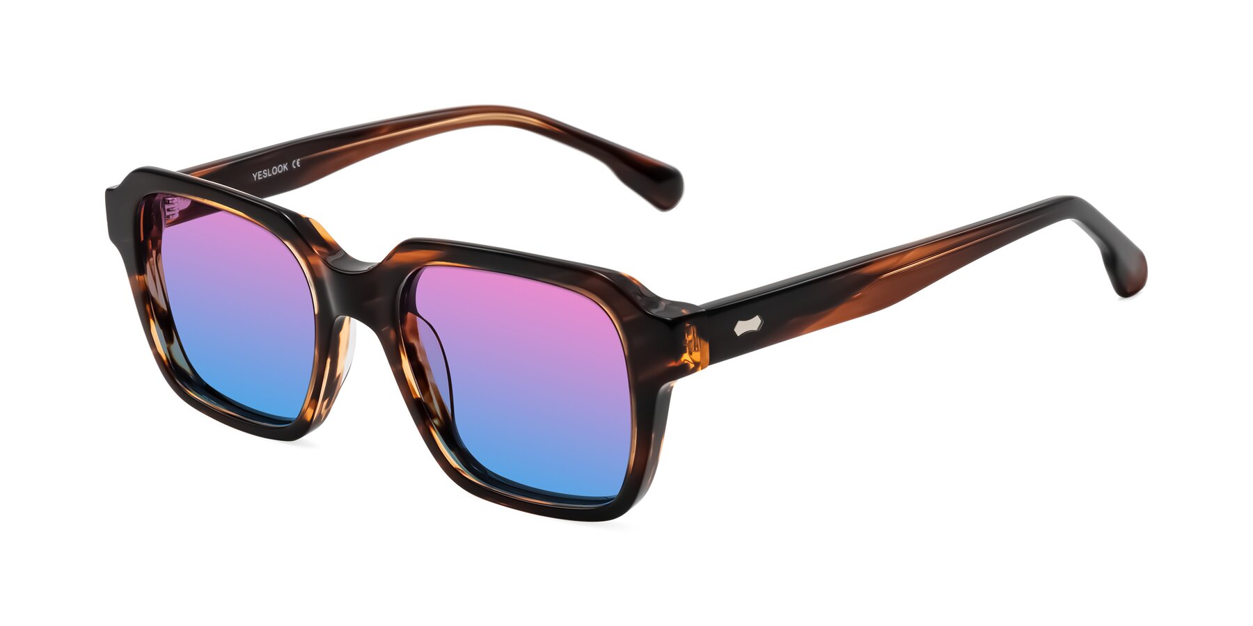 Angle of Harper in Brown Striped with Pink / Blue Gradient Lenses