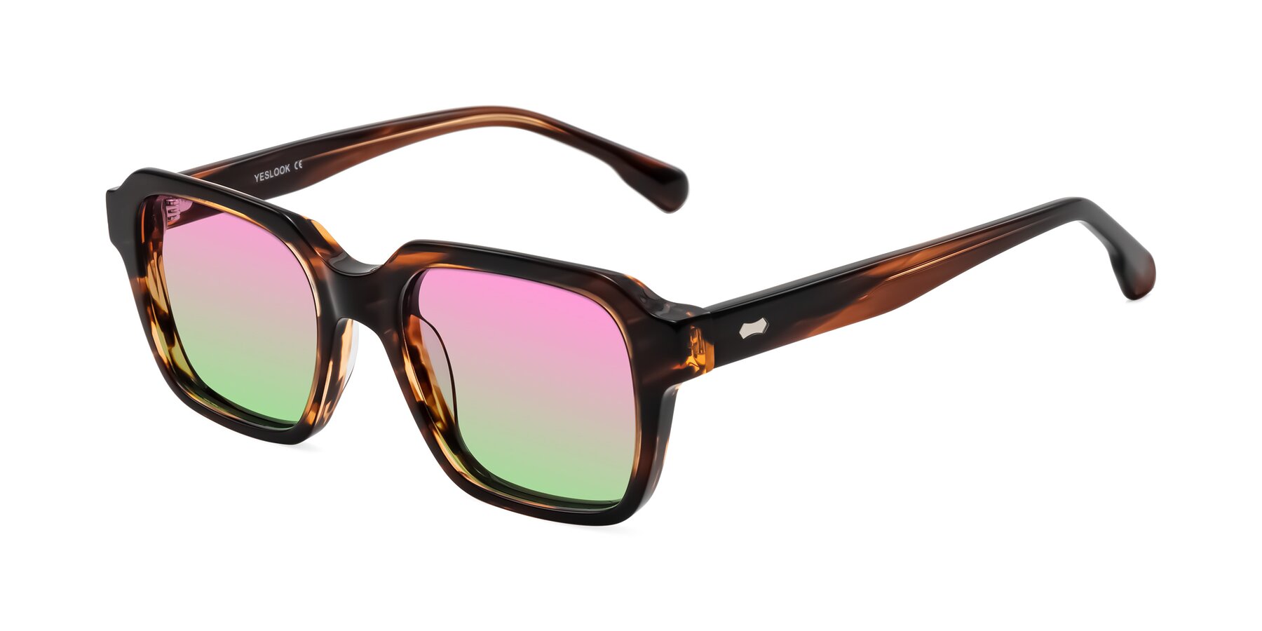 Angle of Harper in Brown Striped with Pink / Green Gradient Lenses