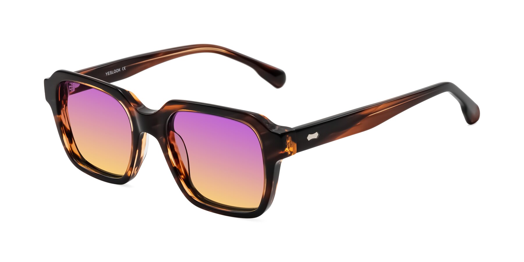 Angle of Harper in Brown Striped with Purple / Yellow Gradient Lenses
