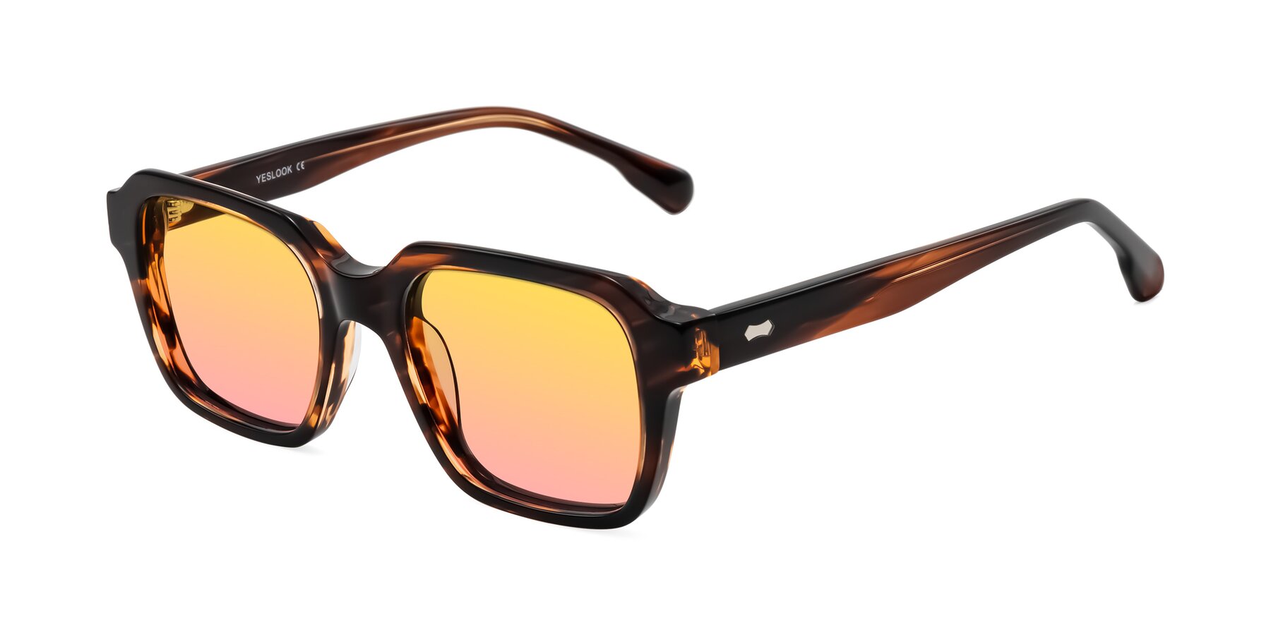 Angle of Harper in Brown Striped with Yellow / Pink Gradient Lenses