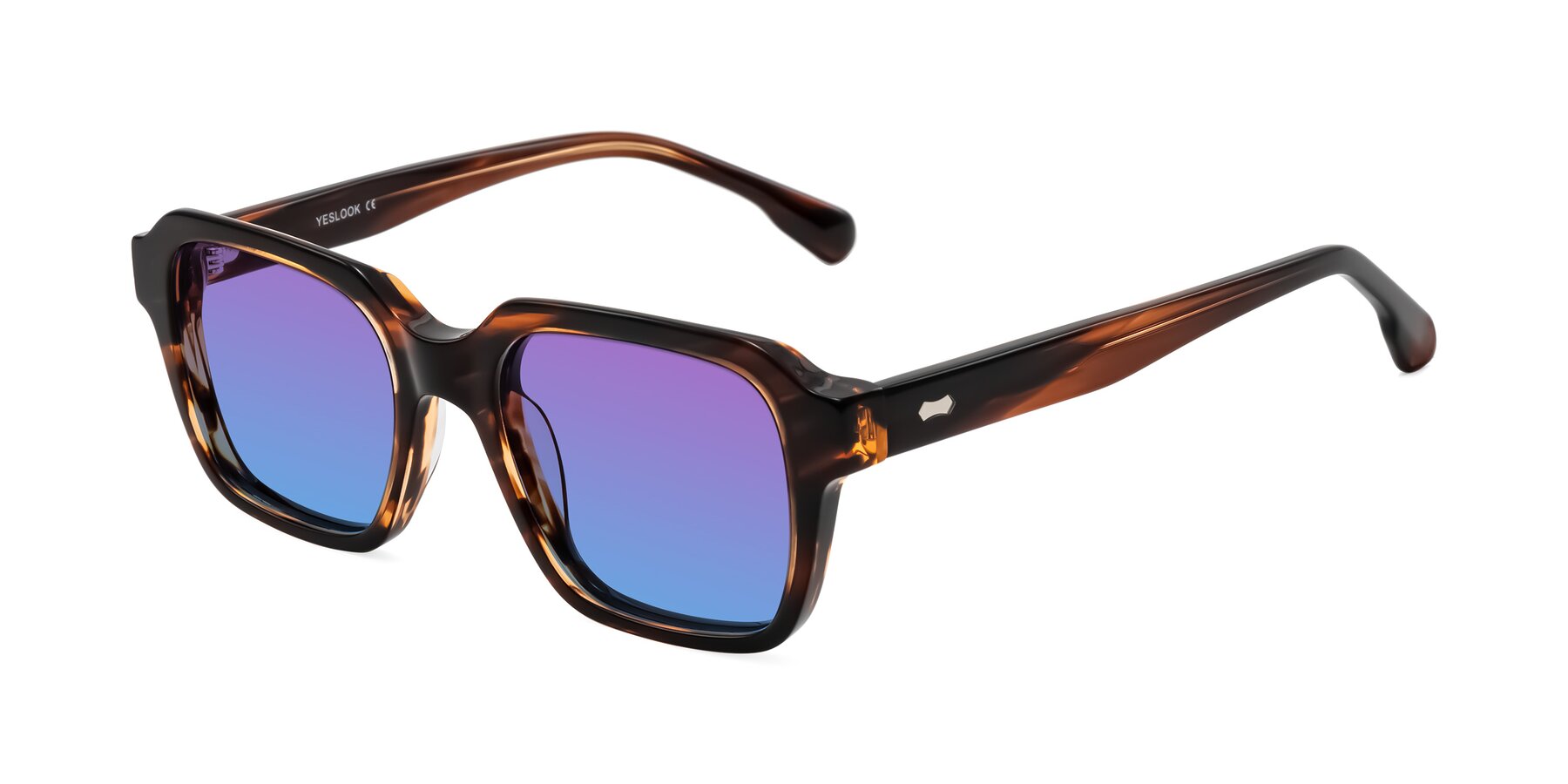 Angle of Harper in Brown Striped with Purple / Blue Gradient Lenses
