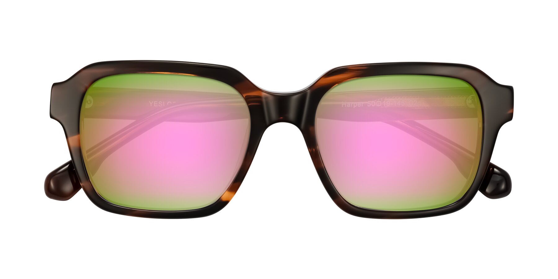 Folded Front of Harper in Brown Striped with Pink Mirrored Lenses
