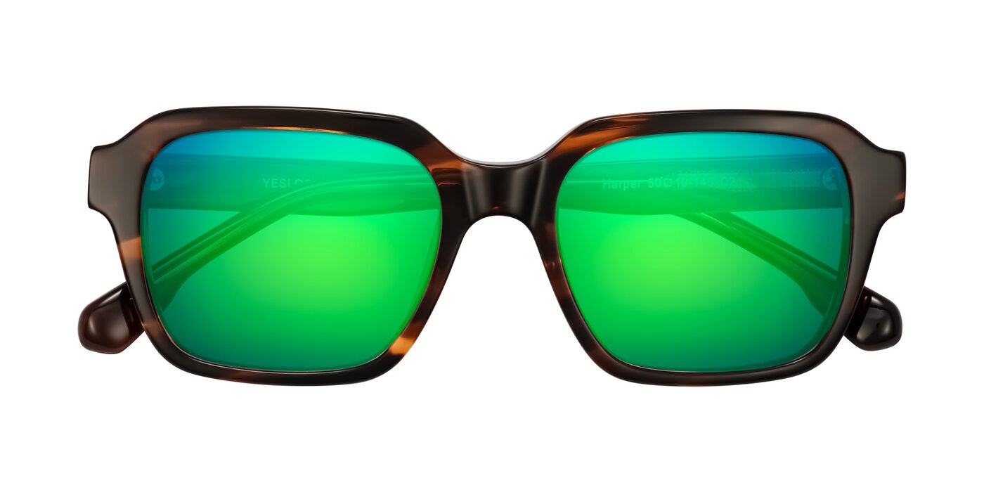 Harper - Brown Striped Flash Mirrored Sunglasses