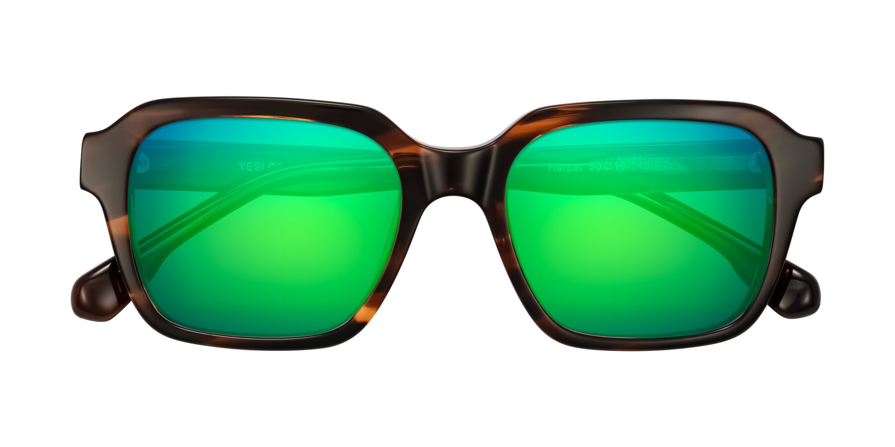 Folded Front of Harper in Brown Striped with Green Mirrored Lenses