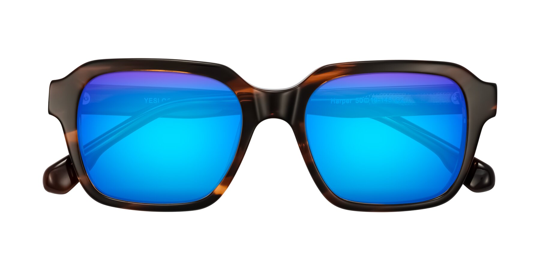 Folded Front of Harper in Brown Striped with Blue Mirrored Lenses