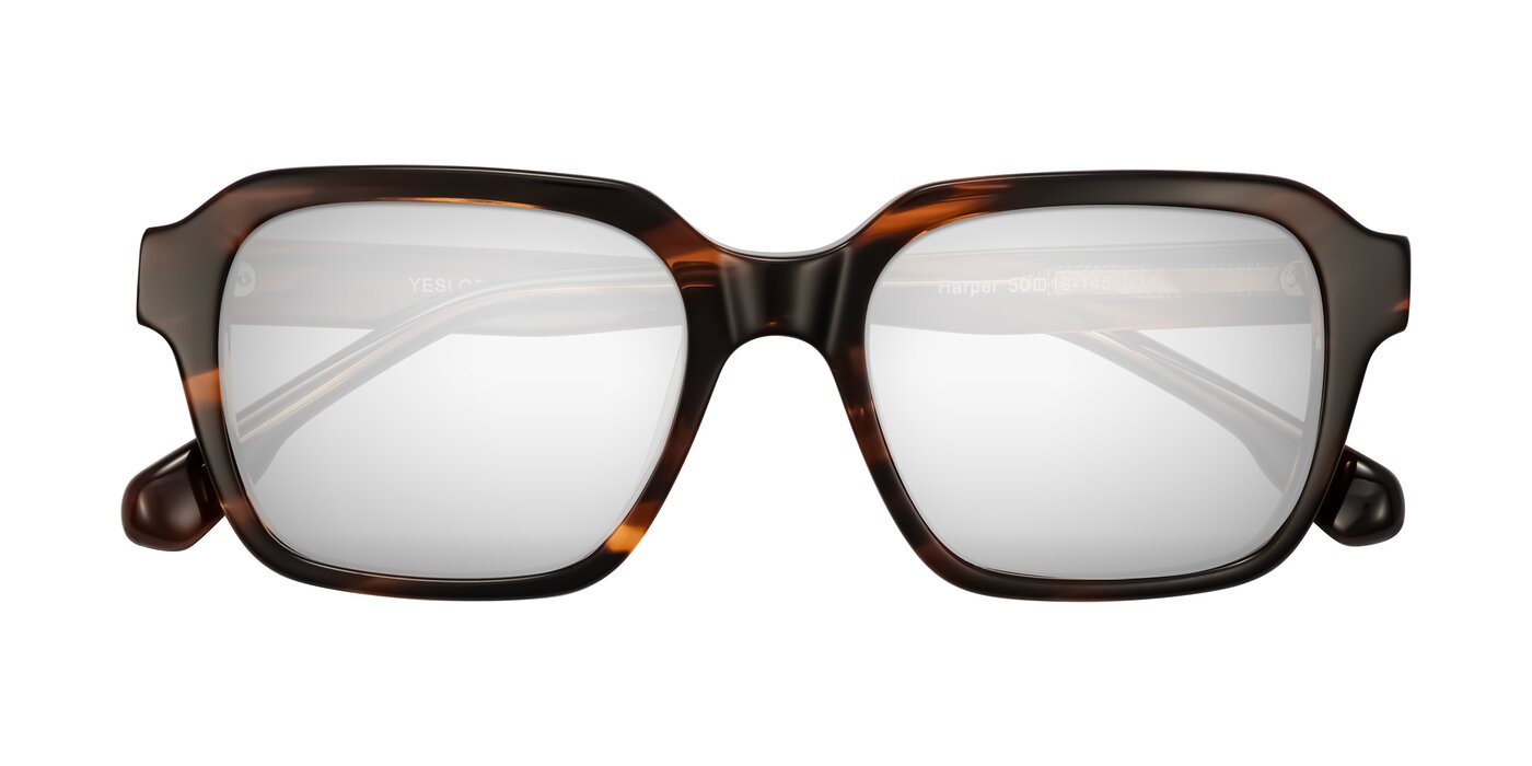 Harper - Brown Striped Flash Mirrored Sunglasses