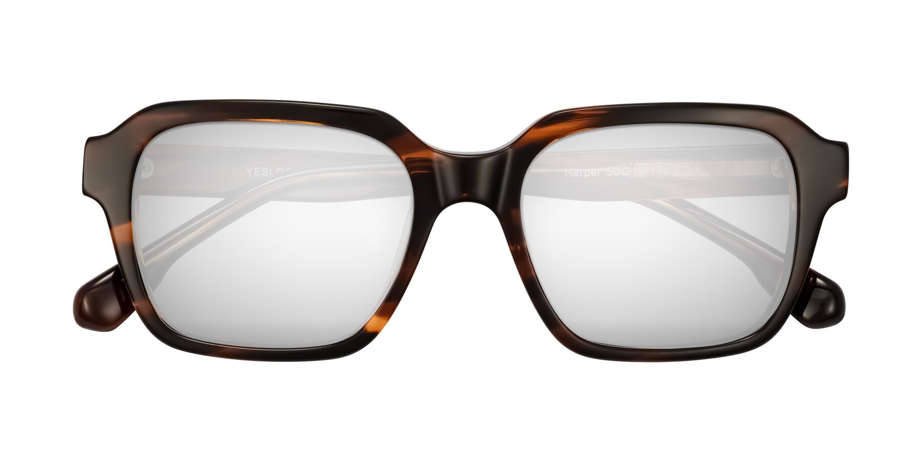 Folded Front of Harper in Brown Striped with Silver Mirrored Lenses