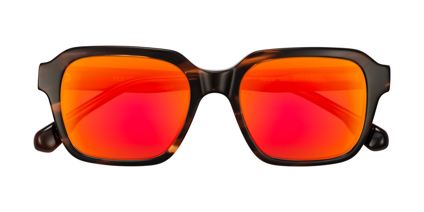 Harper - Brown Striped Flash Mirrored Sunglasses