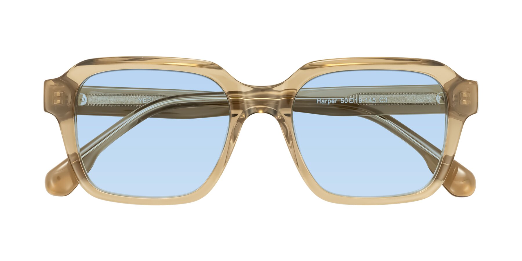 Folded Front of Harper in Champagne with Light Blue Tinted Lenses