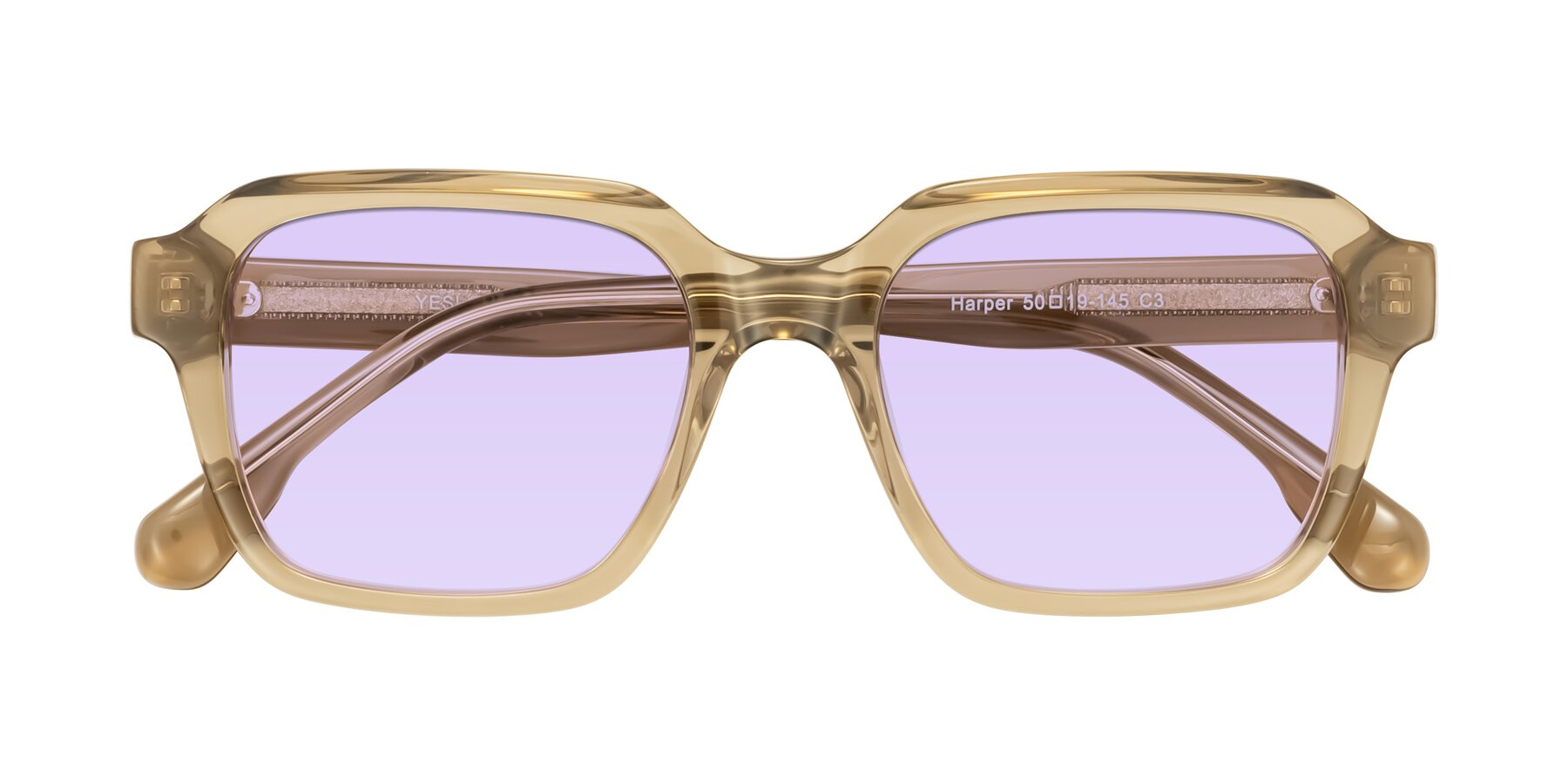Folded Front of Harper in Champagne with Light Purple Tinted Lenses