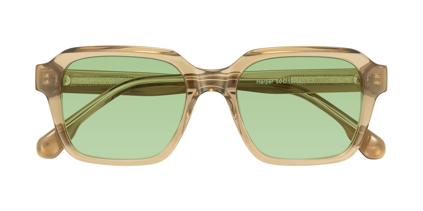 Folded Front of Harper in Champagne with Medium Green Tinted Lenses