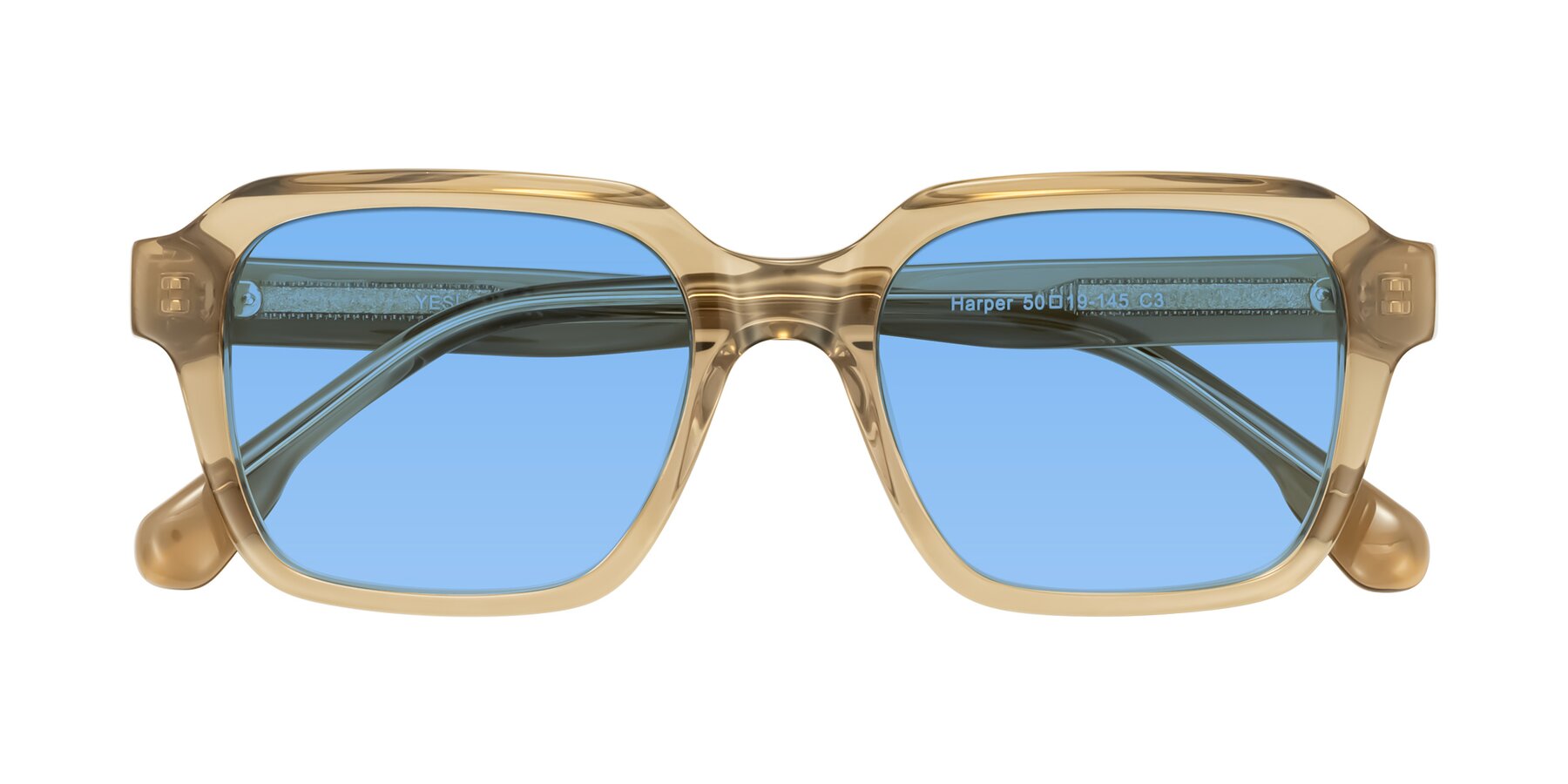 Folded Front of Harper in Champagne with Medium Blue Tinted Lenses