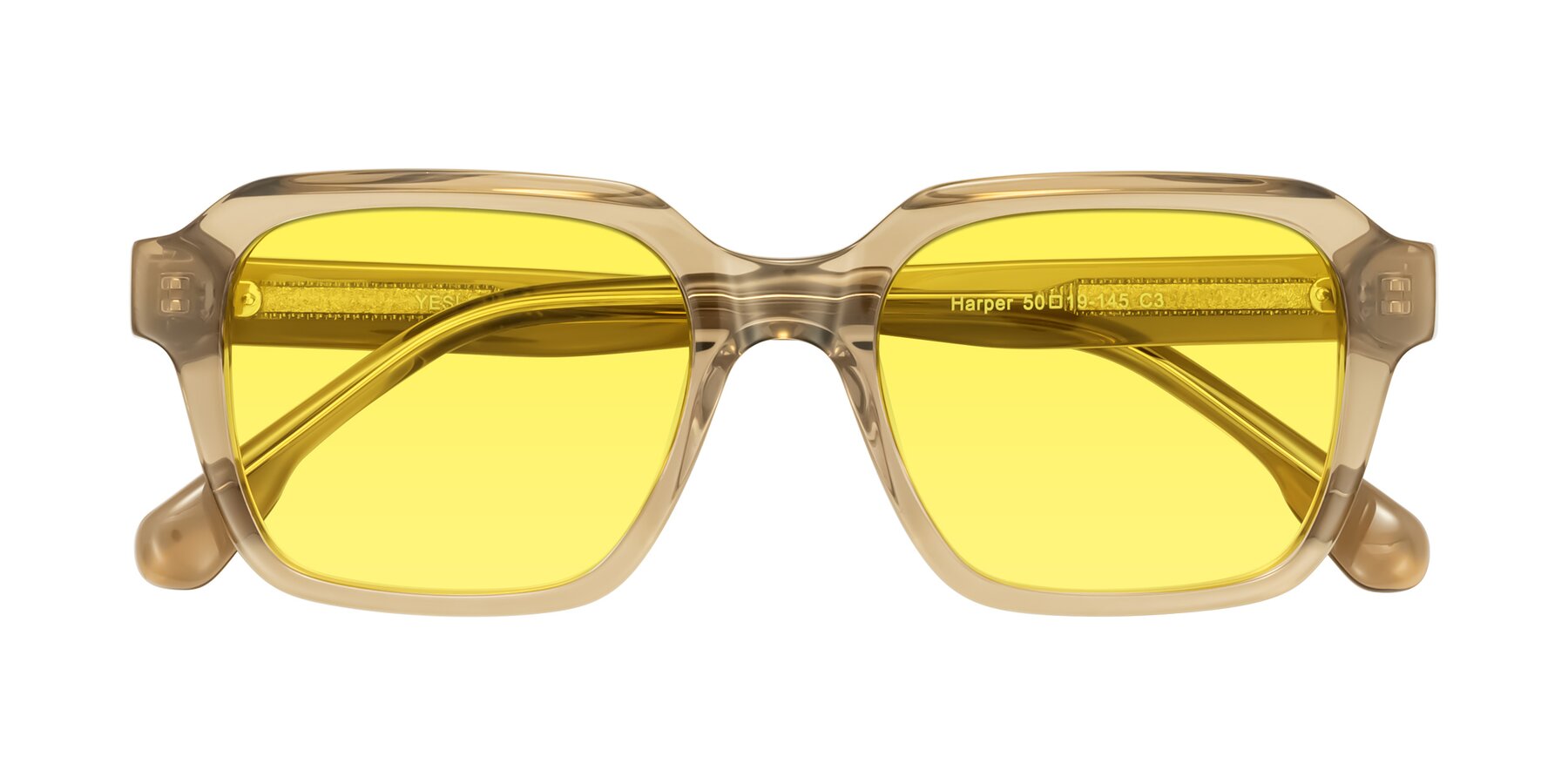 Folded Front of Harper in Champagne with Medium Yellow Tinted Lenses