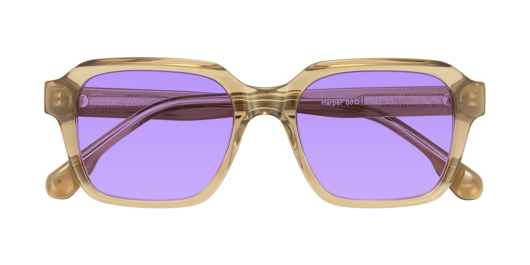 Folded Front of Harper in Champagne with Medium Purple Tinted Lenses