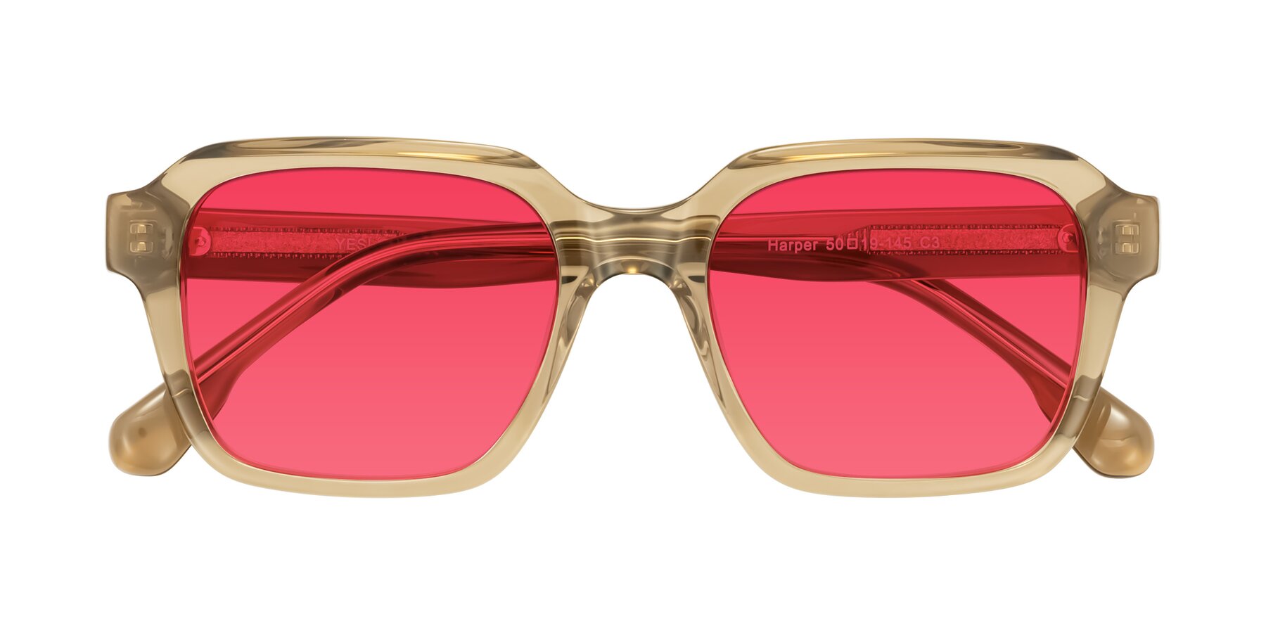 Folded Front of Harper in Champagne with Red Tinted Lenses