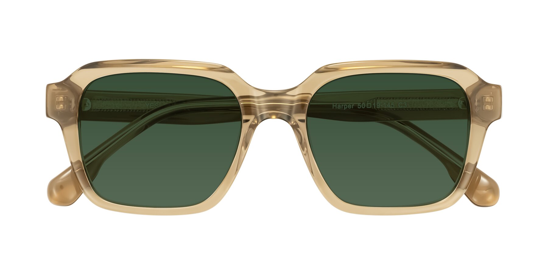 Folded Front of Harper in Champagne with Green Tinted Lenses