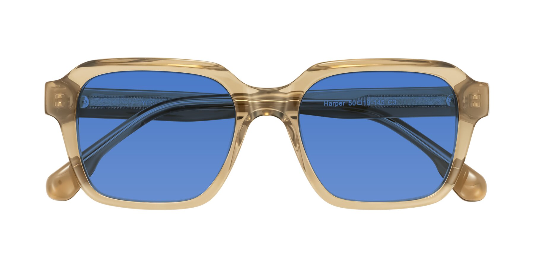 Folded Front of Harper in Champagne with Blue Tinted Lenses