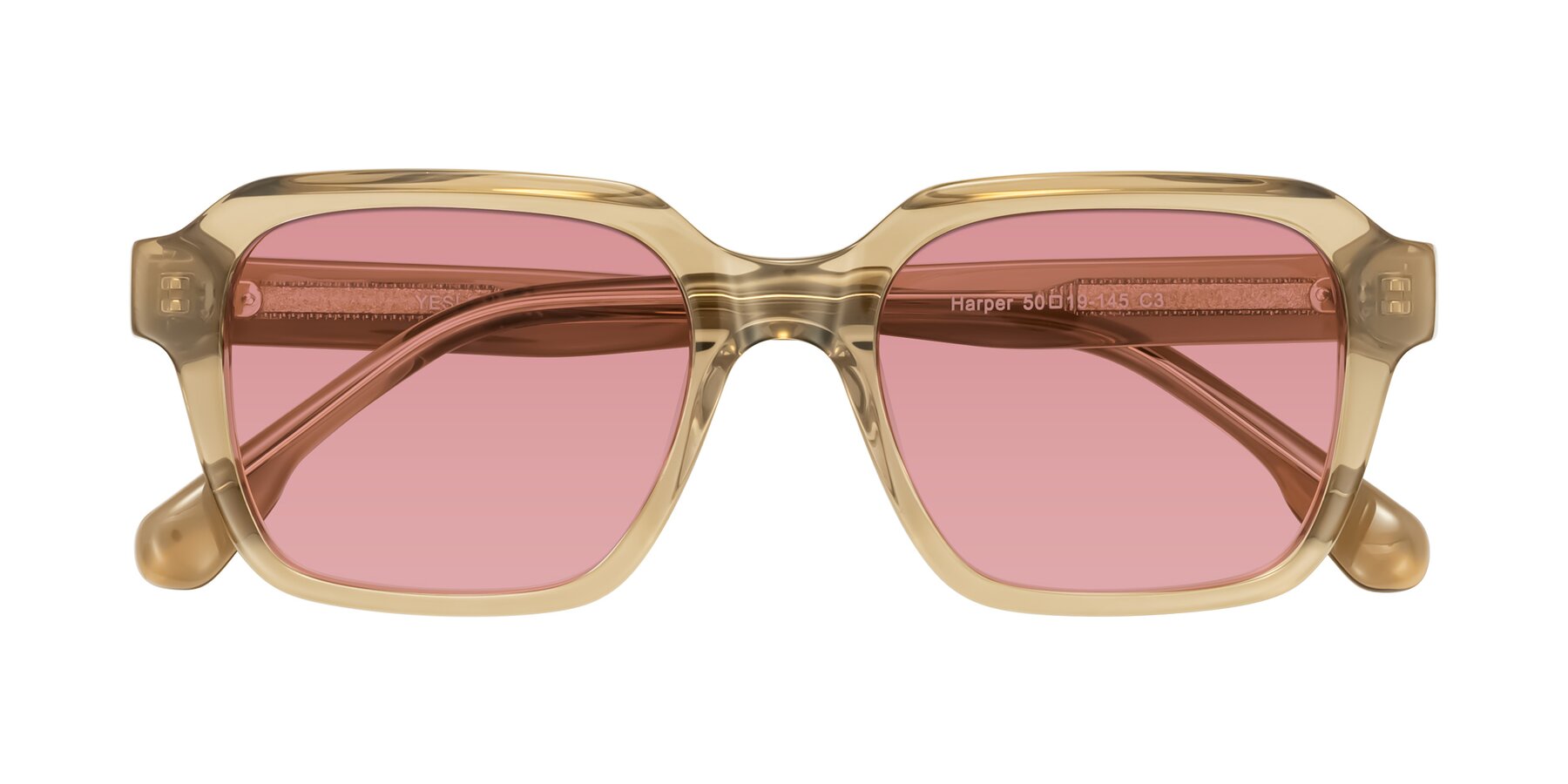 Folded Front of Harper in Champagne with Medium Garnet Tinted Lenses