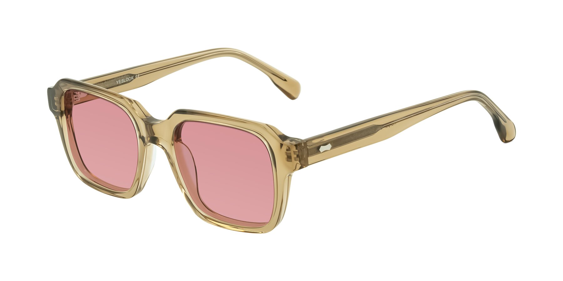Angle of Harper in Champagne with Medium Garnet Tinted Lenses