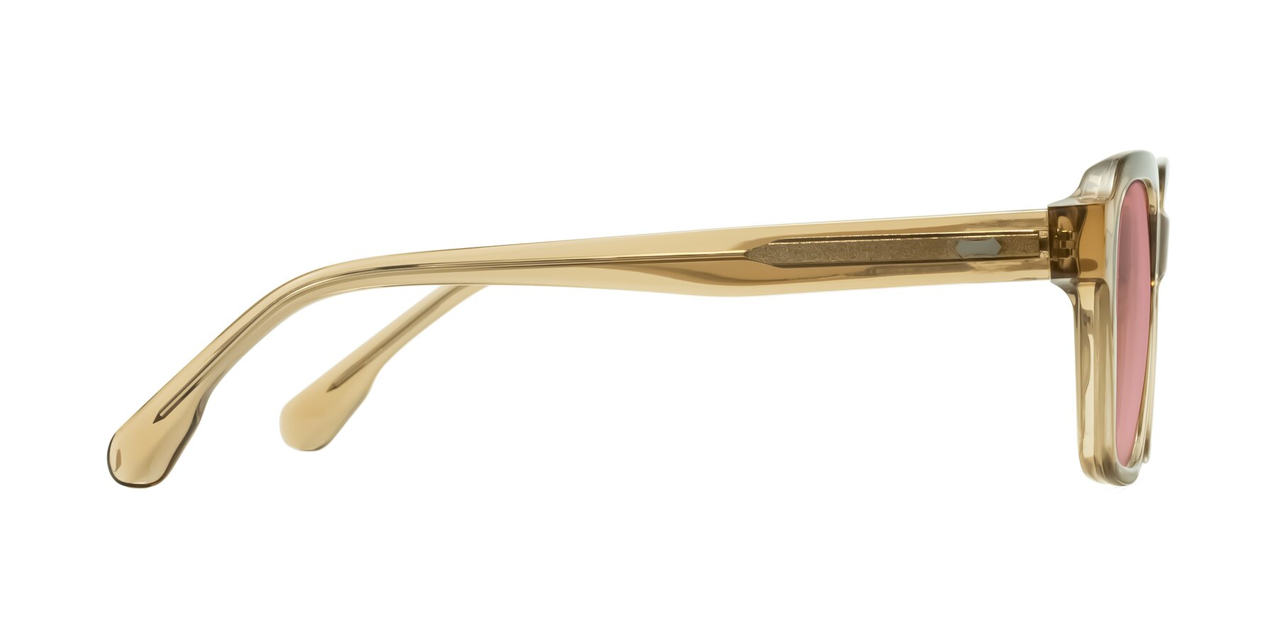 Side of Harper in Champagne with Medium Garnet Tinted Lenses