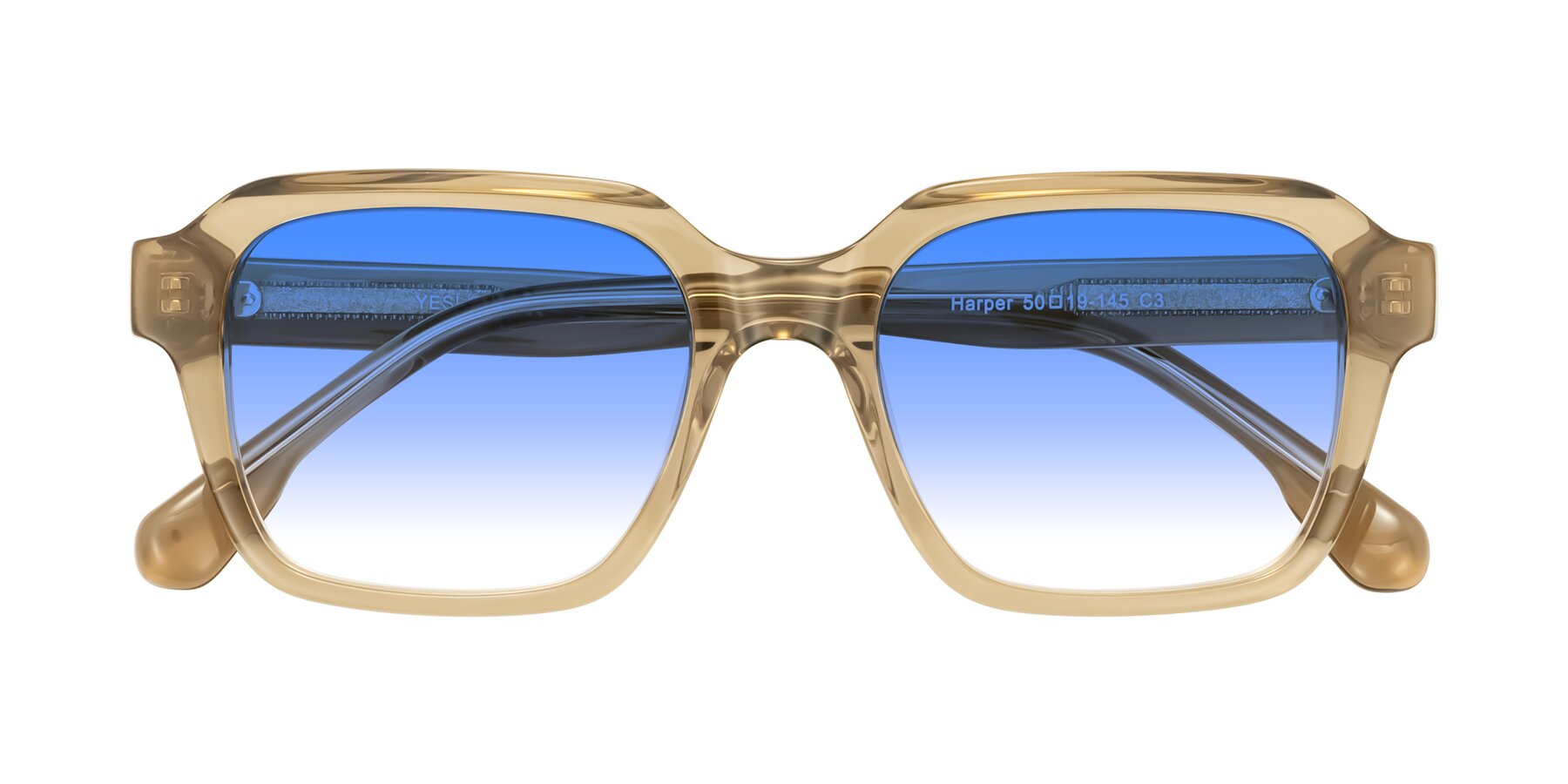 Folded Front of Harper in Champagne with Blue Gradient Lenses