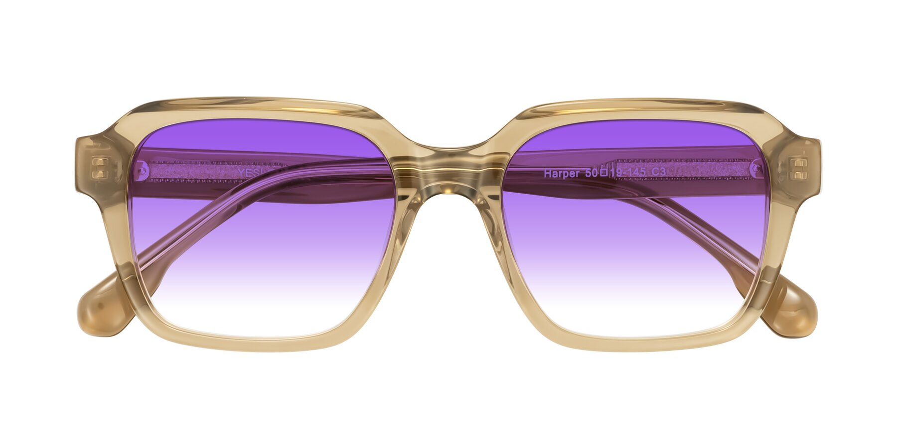 Folded Front of Harper in Champagne with Purple Gradient Lenses